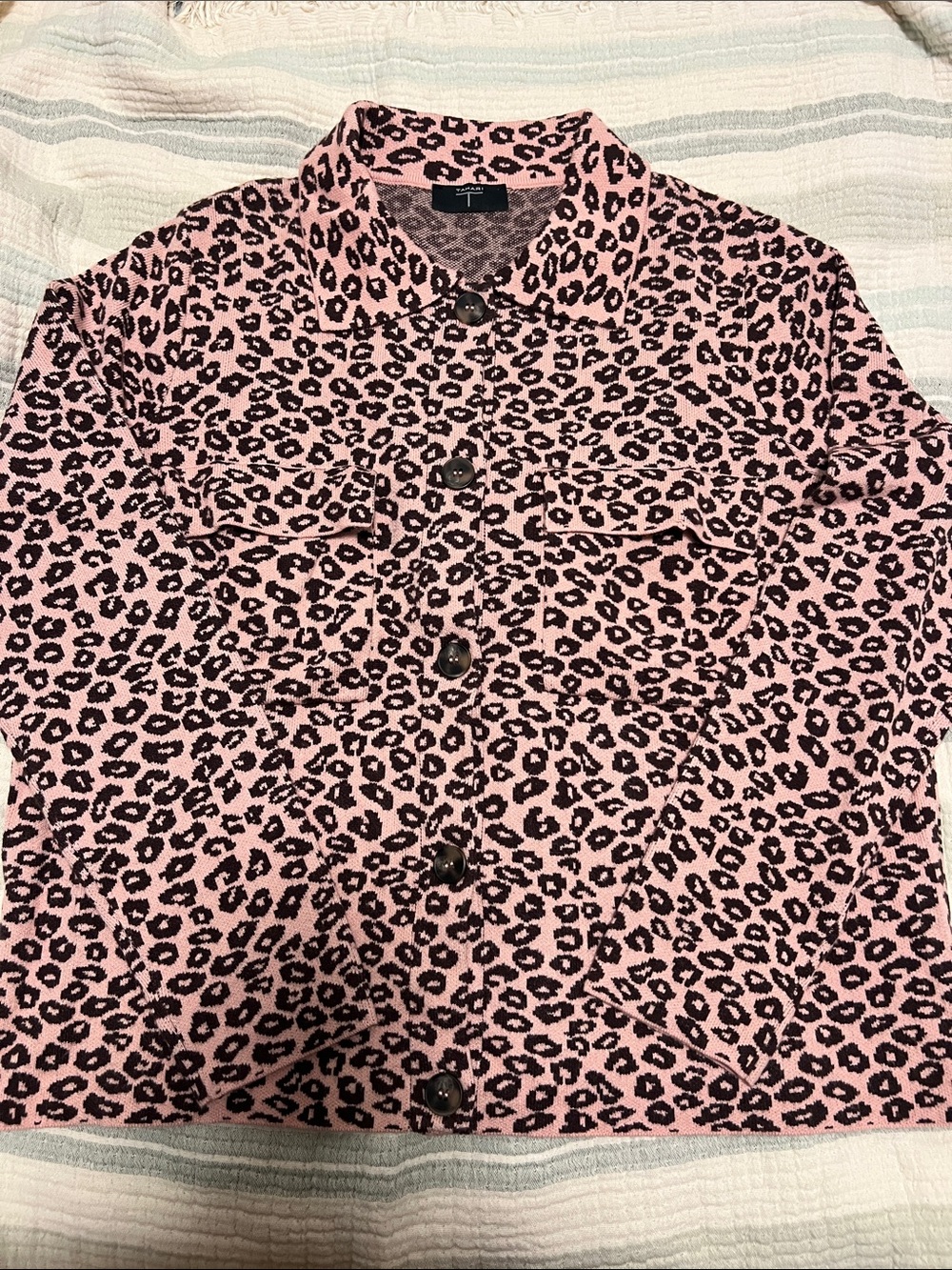 Tahari Pink and brown Leopard-Print Button Front Jacket